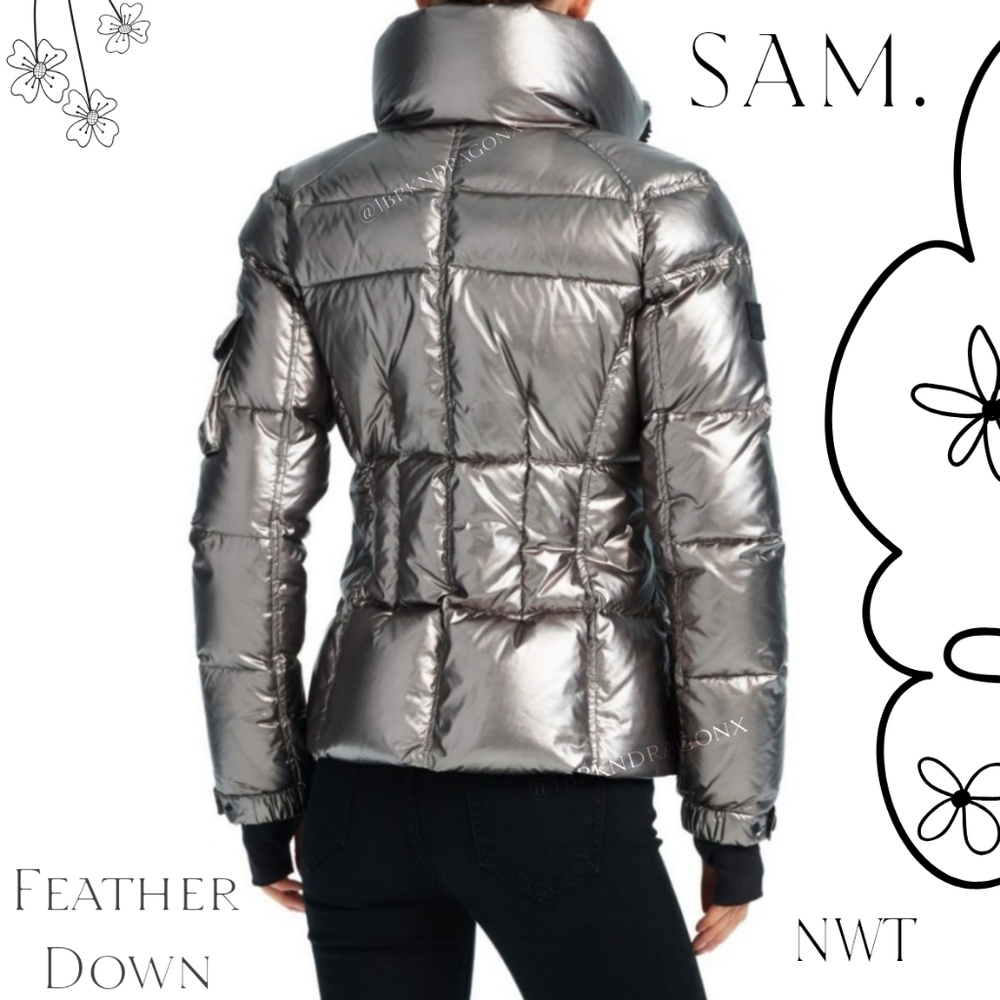 SAM. METALLIC PEWTER SILVER DOWN FEATHER COAT BRAND NEW PUFFER WINTER COAT SAM. - Picture 8 of 16